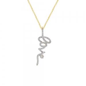 Novello Lab-grown Diamond Cursive Script Love Pendant - 0.20 Ct. T.w. In 10k Yellow Gold