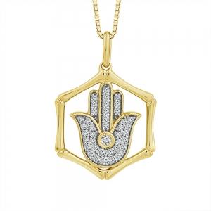 1/4 Ct. T.w. Lab-grown Diamond Hamsa Hand Pendant In 14Kt Yellow Gold
