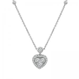 Novello Pave Halo Bezel Heart Necklace 0.80 Ct. T.w. in 14K White Gold