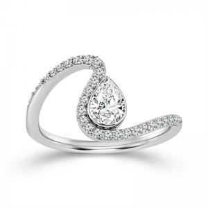 Novello Lab-grown Diamonds Pear Halo Bypass Bridal Ring - 0.60 Ct. T.w. in 14k White Gold