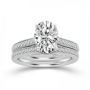 Novello Lab-grown Diamonds Oval Bridal Set - 2.55 Ct. T.w. in 14K White Gold (IGI-certified Diamonds)