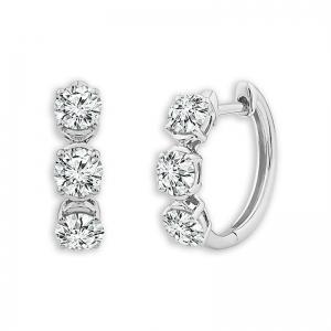 Novello Lab-grown Diamonds 3-stone Huggie Hoops - 1.22 Ct. T.w. in 14k White Gold