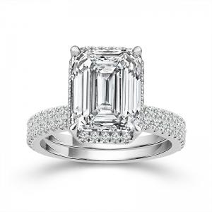 Novello Lab-grown Diamonds Emerald-cut Bridal Set - 5.06 Ct. T.w. in 14K White Gold (IGI-certified Diamonds)