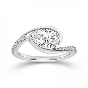 Novello Lab-grown Diamonds Pear-cut Bypass Shank Bridal Ring - 1.82 Ct. T.w. in 14K White Gold (IGI-certified Diamonds)