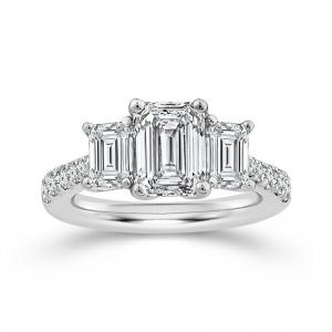 Novello Lab-grown Diamonds Emerald-cut Bridal Ring - 3.11 Ct. T.w. in 14K White Gold (IGI-certified Diamonds)