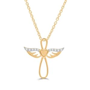 Love Spell® Lab-grown Diamonds Angel Wing with Heart Cross Pendant - 0.10 Ct. T.w. in Vermeil
