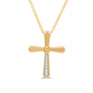 Love Spell® Lab-grown Diamonds Heart Cross Pendant - 0.10 Ct. T.w. in Vermeil