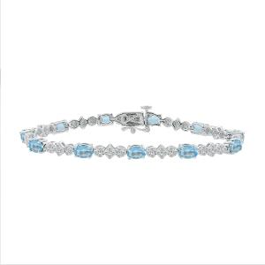 Love Spell Lab-grown Diamonds Blue Topaz Flower Bracelet 1.50 Ct. T.w. in Sterling Silver