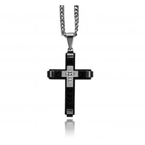 Link N Lock® White Cubic Zirconia Stainless Steel Cross Pendant with 24 inch Curb Chain
