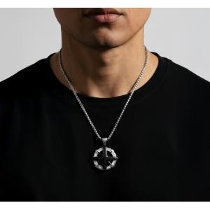 Link N Lock® Black Cubic Zirconia Stainless Steel Compass Pendant With 24 Inch Round Box Chain thumbnail 3