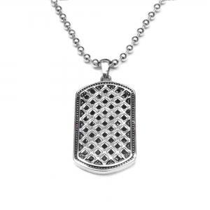 Link N Lock® Black Cubic Zirconia Stainless Steel Dog Tag Pendant with 19.6 inch Bead Chain
