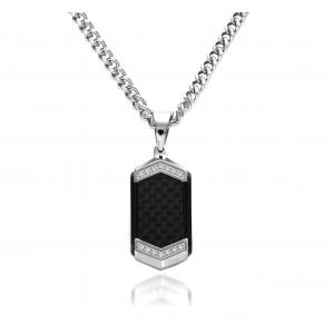 Link N Lock® Cubic Zirconia Stainless Steel Dog Tag Pendant with 24 inch Curb Chain
