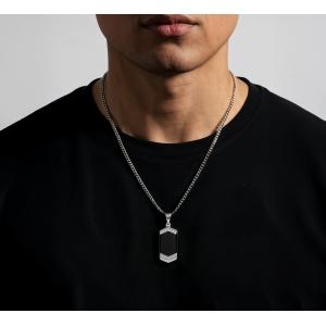 Link N Lock® Cubic Zirconia Stainless Steel Dog Tag Pendant With 24 Inch Curb Chain thumbnail 3