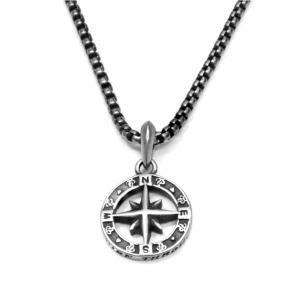 Link N Lock® Stainless Steel Compass Pendant with 24 inch Round Box Chain
