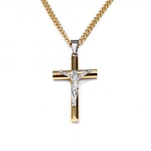 Link N Lock® Stainless Steel Jesus and Cross Pendant with 24 inch Curb Chain