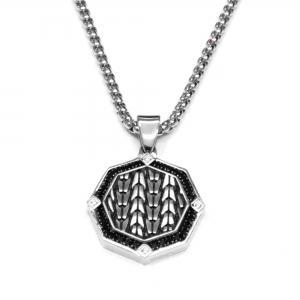Link N Lock® Black Cubic Zirconia Octagonal Medallion Pendant with 24 inch Round Box Chain
