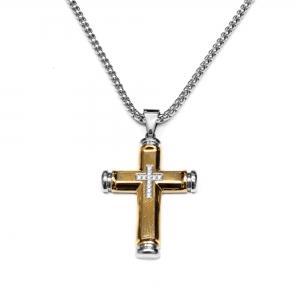 Link N Lock® White Cubic Zirconia Cross Pendant with 24 inch Round Box Chain