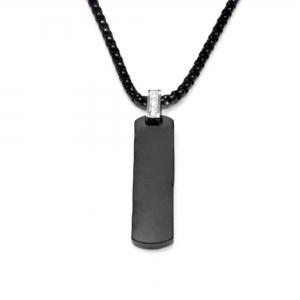 Link N Lock® White Cubic Zirconia Stainless Steel Dog Tag Pendant with 23.6 inch Round Box Chain