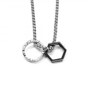 Link N Lock® Octagon And Textured Rings Pendant with 22.6 inch Round Box Chain