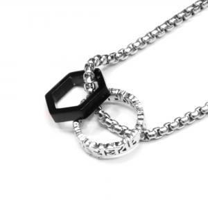 Link N Lock® Octagon And Textured Rings Pendant With 22.6 Inch Round Box Chain thumbnail 2