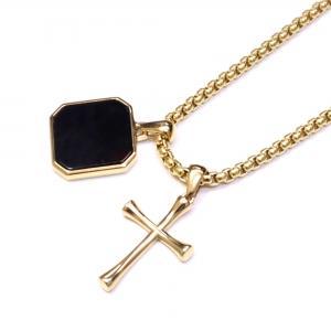 Link N Lock® Black Acrylic Octagon And Cross Pendant With 24 Inch Round Box Chain thumbnail 2