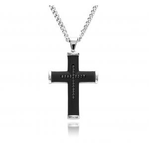 Link N Lock® Black Cubic Zirconia Stainless Steel Cross Pendant with 24 inch Curb Chain