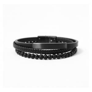 Link N Lock® Triple Band Leather Bracelet - Beads, Braid, Flat Bands - 8.5 inches