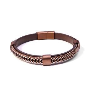 Link N Lock® Bronze and Steel colored PU Rope Leather Bracelet - 8.5 inches