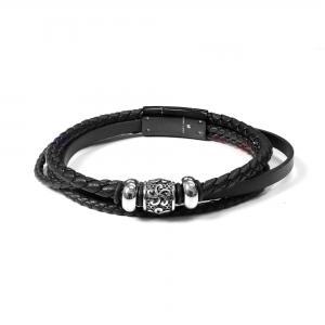 Link N Lock® Braided 3-Band Leather Bracelet with Beads - 8.5 inches