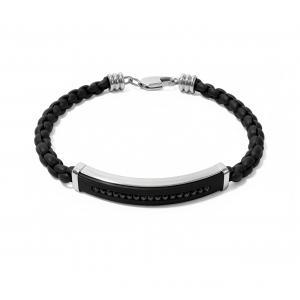 Link N Lock® Black Cubic Zirconia Leather And Stainless Steel Bracelet - 8.5 Inches thumbnail 2