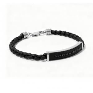 Link N Lock® Black Cubic Zirconia Leather And Stainless Steel Bracelet - 8.5 Inches thumbnail 3
