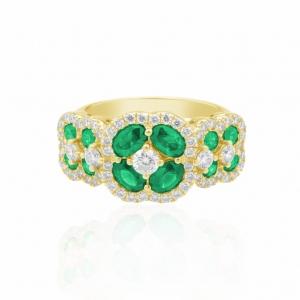 Aanika V. Emerald And Diamonds Clover Ring - 1.10 Ct. T.W. In 14K Yellow Gold