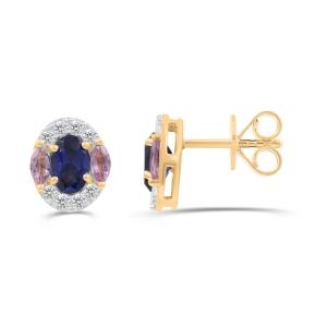 Love Spell® Lab-grown Diamonds Sapphire Halo Screw Studs - 0.20 Ct. T.w. In Vermeil