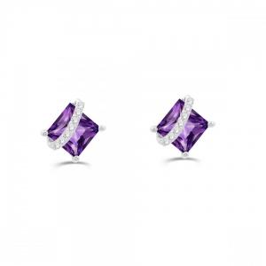 Love Spell® Lab-grown Diamonds And Amethyst Studs - 0.10 Ct. T.w. thumbnail 2