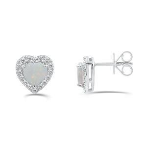 Love Spell® Lab-grown Diamonds and Opal Heart-shaped Studs - 0.25 Ct. T.w. In Sterling Silver