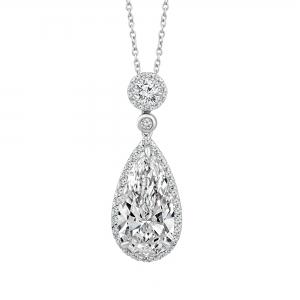 Ovani® IGI-certified Lab-grown Diamonds Elongated Pear Halo Pendant 3.65 Ct. T.w. in 14K White Gold