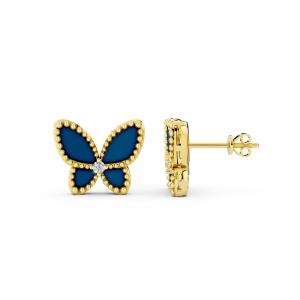Bella by Ovani® Blue Lapis Diamond Butterfly Earrings-0.03 Ct. T.W. In 14K Yellow Gold