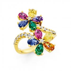 Aanika V. Multicolor Stones Flower Ring - 2.50 Ct. T.w. thumbnail 3