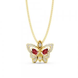 Aanika V. Ruby Diamond Butterfly Pendant-0.20 Ct. T.W. In 14K Yellow Gold
