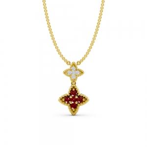 Aanika V. Ruby Diamond Flower Necklace-0.10 Ct. T.W. In 14K Yellow Gold