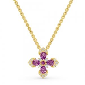 Aanika V. P. Sapphire Diamond Flower Pendant-0.15 Ct. T.W. In 14K Yellow Gold