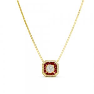 Aanika V. Ruby Diamond Halo Necklace-0.30 Ct. T.W. In 14K Yellow Gold