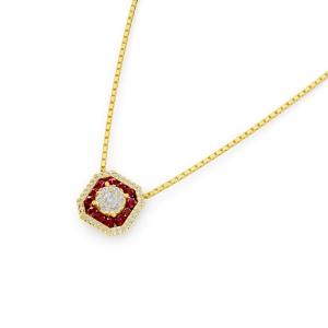 Aanika V. Ruby Diamond Halo Necklace-0.30 Ct. T.w. thumbnail 2
