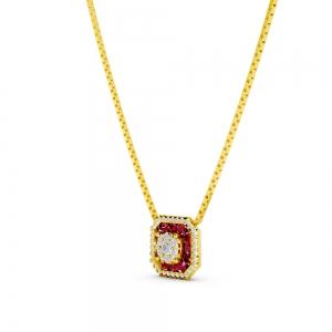 Aanika V. Ruby Diamond Halo Necklace-0.30 Ct. T.w. thumbnail 3