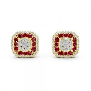 Aanika V. Ruby Diamond Halo Studs Earrings-0.60 Ct. T.w. thumbnail 2