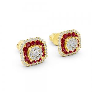 Aanika V. Ruby Diamond Halo Studs Earrings-0.60 Ct. T.w. thumbnail 4