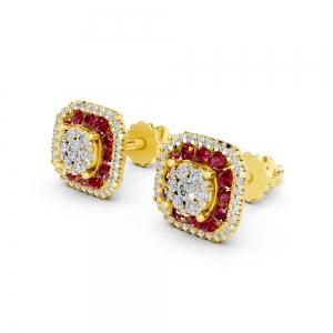 Aanika V. Ruby Diamond Halo Studs Earrings-0.60 Ct. T.w. thumbnail 5
