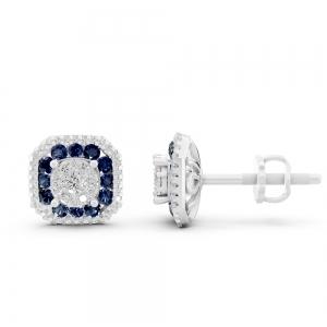Aanika V. B. Sapphire Diamond Halo Studs Earrings0.60 Ct. T.W. In 14K White Gold