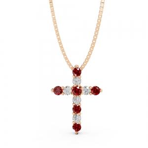 Aanika V. Ruby Diamond Cross Pendant-0.25 Ct. T.W. In 14K Rose Gold