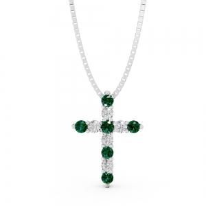 Aanika V. Emerald Diamond Cross Pendant-0.25 Ct. T.W. In 14K White Gold